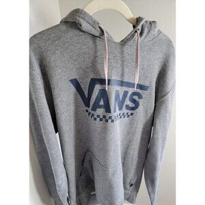 Vintage men medium VANS logo hoodie gray dark blue pullover Checkered logo skate